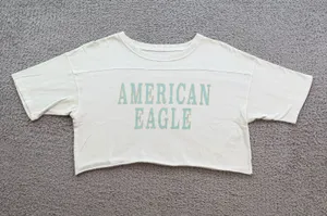American Eagle Cropped Varsity Logo Tee White Short Sleeve Women's Small Y2K thumbnail 1