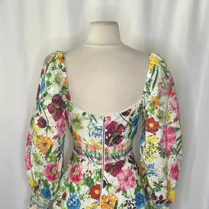 ALICE + OLIVIA Crawford Sweetheart Mini Dress Floral Puff Sleeves Lace Up Size 0 thumbnail 11