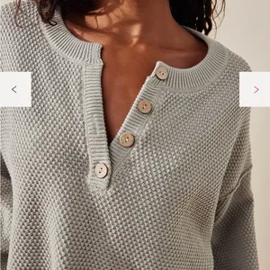 Free People Beach Hailee Waffle Knit Henley Sweater in Salt Water Khaki thumbnail 3