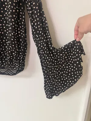 Free People Black and White Polka Dot Long Sleeve Blouse Women size Small thumbnail 3