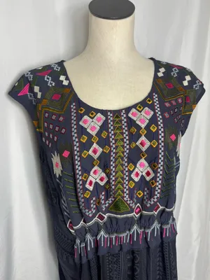 One September M Anthropologie Tunic Dress Boho Embroidered Festival Mini Beach thumbnail 5