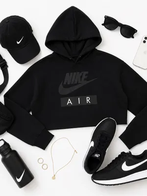 Nike Air Cropped Fleece Hoodie Black Women’s Medium Oversized Athleisure in EUC thumbnail 10