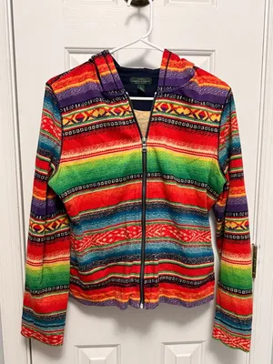 Lauren Ralph Lauren Serape Stripe Zip Hoodie Jacket Southwestern Baja Large Boho thumbnail 2