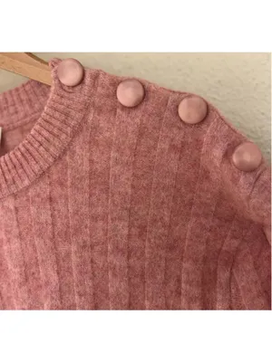 Sezane Manon Ribbed Knit Baby Alpaca Dress Size XS Shoulder Button Rosewood thumbnail 6