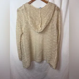Pink Melo Cream Open-Knit Women's Sweater With Pockets Size Large thumbnail 5