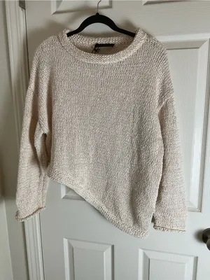 Zara Asymmetric Knit Sweater Size Small Cream / Off-White thumbnail 2