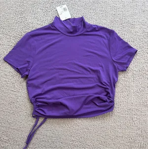 NWT Forever 21 Knit Crop Top Shirt Blouse Womens L Turtle Neck Drawstring Tie thumbnail 1