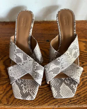 Nordstrom Rack Lauren Snakeskin Crisscross Square Toe Kitten Heel Mules 7.5 thumbnail 1