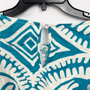 Haute Hippie Blouse Size L Teal White Geometric Puff Sleeve Cropped Half Sleeve thumbnail 4