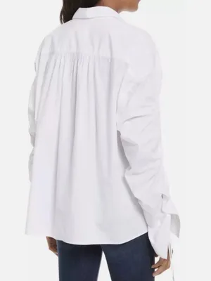 Free People Cotton Brown Eyed Girl White Poplin Ruched Tie Sleeve Shirt S thumbnail 5