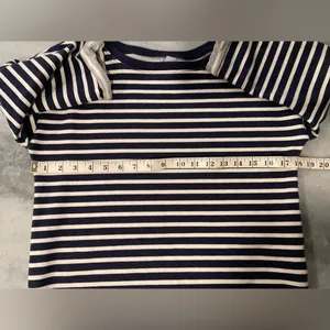 Gap Fit Size M Blue Cream Stripe Crew Neck 3/4 Sleeve Cotton Terry Sweatshirt thumbnail 9