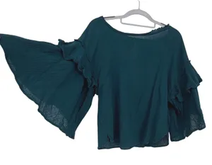 Free People Teal Cotton Gauze Ruffle Bell Sleeve Blouse Small‎ Peasant Boho thumbnail 1