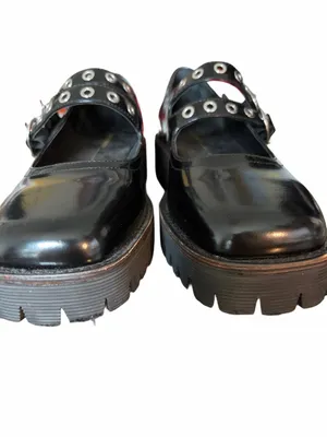 Intentionally Blank Black Patent Leather Studded Double-Strap Mary Jane Shoe 9 thumbnail 5