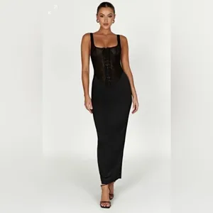 Meshki Corset maxi dress lace sexy bodycon drop waist octavia goth laceup satin thumbnail 6