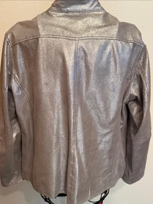 🪎🪎🪎BOGOHO🪎🪎🪎Chico’s Metallic Silver Zip-Front Jacket-3 thumbnail 8