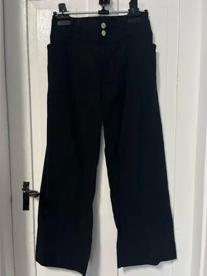 Anthropologie High Waisted Black Double Button Linen Viscose Fit & Flare Sz 28 thumbnail 1