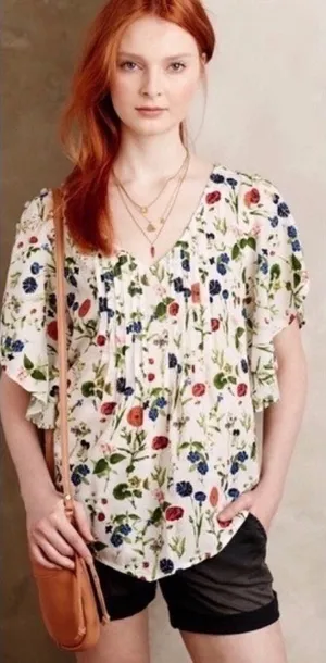 Anthropologie MAEVE Maya Floral Fluttered Top Blouse Strawberry Fruit Berries 2‎ thumbnail 1