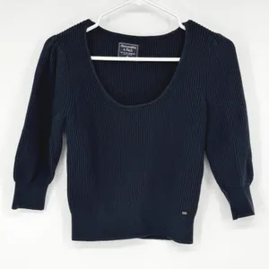 Abercrombie & Fitch XS Navy Blue Ribbed Knit Scoop Neck Puff Sleeve Sweater Y2K thumbnail 1