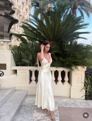 Zara Butter Yellow Halter Maxi Dress with Plunging Neckline Scarf Wedding Party thumbnail 3