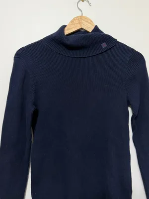Ralph Lauren Navy Sweater Women’s Size Medium Turtleneck Cotton Luxury Old Money thumbnail 4