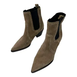 Paige Studded Suede Pointed Toe Chelsea Ankle Boots Taupe Size 7 thumbnail 5