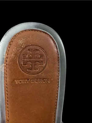 Tory Burch Brown Leather Sandals with Silver Logo Medallions thumbnail 3