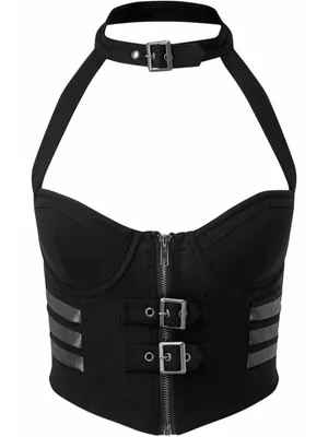 Killstar Night Patrol Black Halter Corset Zip Buckle Accents Goth Metal Medium thumbnail 2