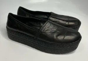 Prada platform espadrille shoes black leather size‎ 40.5 thumbnail 1