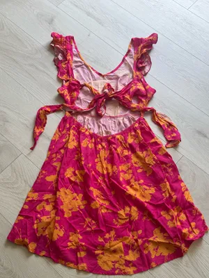 Cupshe Pink & Orange Floral Flutter Sleeve Mini Dress Sz M thumbnail 5