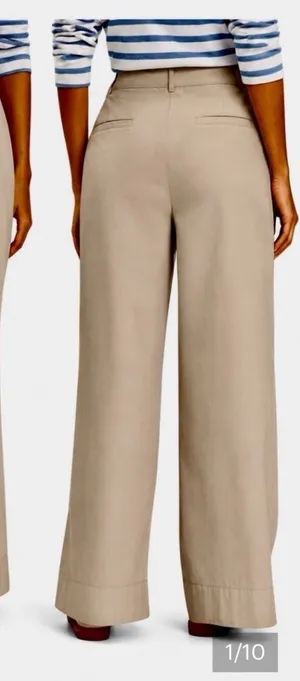 LOFT Poplin Pleated Wide Leg Pants Khaki Size 8 NWT thumbnail 1