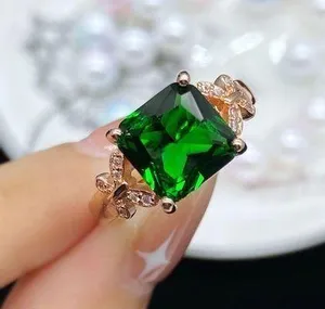 14K Rose Gold Plated Adjustable Butterfly Green Crystal Emerald Ring for Women thumbnail 1