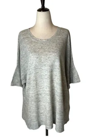 Eileen Fisher Sweater Women Large Gray‎ Organic Linen Dolman Sleeve Pullover thumbnail 1