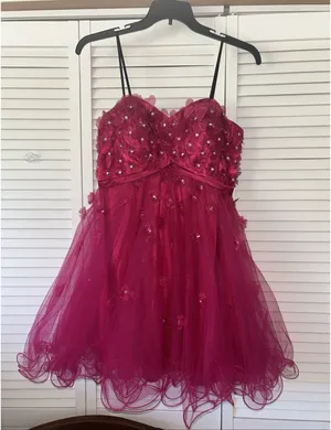 Magenta Floral Tulle Party Dress Sequin 3D Flower Corset Back DY83A070Size 13/14 thumbnail 1