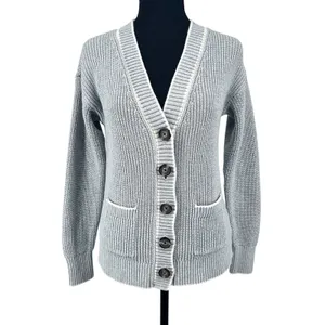 Coquette Chunky Knit‎ Cardigan Blue Gray 100% Cotton Soft Girl Coastal Prep XS thumbnail 11