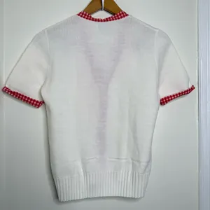 Vintage 60s 70s Arnold Palmer White Cardigan Sweater w/ Red Gingham Trim preppy thumbnail 5