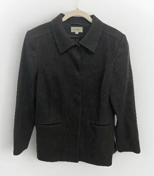 LL Bean Vintage '90s Dark Gray Wool Button‎ Down Jacket Size 10 thumbnail 1