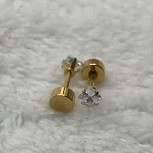 18k Gold plated Square White Crystal Zircon 3mm Stud Earrings - ERG-S thumbnail 5
