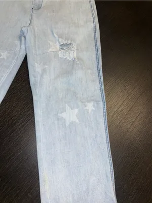 easel Distressed Star Print Light Wash Jeans Women’s Casual Denim Pants thumbnail 7