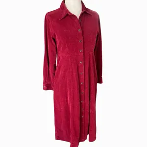 Vintage 90s Eddie Bauer Corduroy Maxi Shirt Dress Women’s 8 Petite Red Cottage thumbnail 3