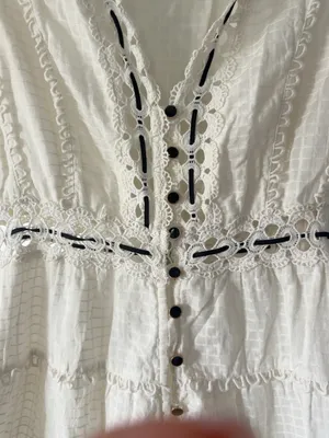RAHI White Crochet Lace Midi Dress Black Ribbon Size S thumbnail 7