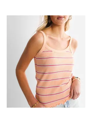 Billabong Tank Top Size Large Apricot Orange Striped‎ Ribbed Lettuce Trim Soft thumbnail 9