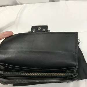 Fendi Zucchino Vintage Black Logo Flap Wallet Clutch with Silver Buckle EUC thumbnail 6