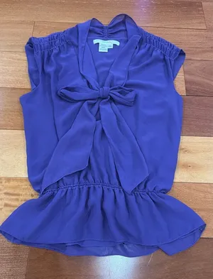 Studio M Blouse Womens Purple Bow‎ Tie Neck Smocked Peplum Sleeveless XL thumbnail 1
