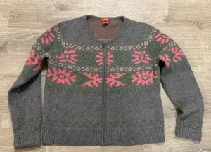 SUNDANCE L wool Blend‎ Cardigan Zip Front Gray Pink Round Neck thumbnail 1