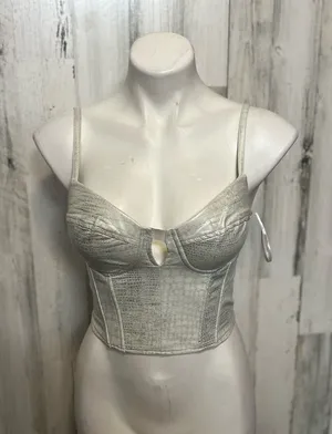 Ivy Rose Silver Faux Croc Corset Top – Bustier Crop Tank, Adjustable Straps, Nig thumbnail 1