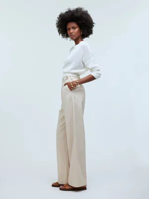 Madewell The Harlow Wide Leg Pants Beige Linen Blend Sailor Waist Size 8 thumbnail 3