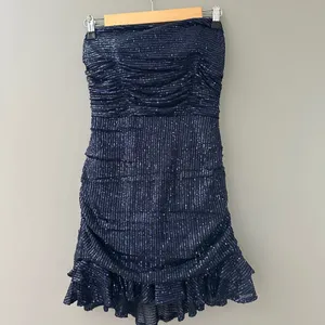 Navy Blue Sparkly Sequins Strapless Short Tie Back Dress Size 8 thumbnail 3