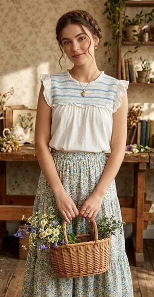 J.Crew smocked ruffle-sleeve embroidered Y2K babydoll cottage-core top size large. thumbnail 1