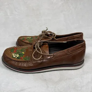 Roper Brown Leather‎ Hand Painted Cactus Skull Boat Shoes Moccasins 9 thumbnail 10
