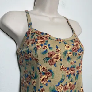 VTG 90s y2k No Boundaries Women Indie Grunge Mini‎ Skater Dress Large Tan Floral thumbnail 9